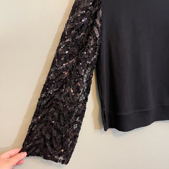 Maeve by Anthropologie Top XS Black Sequin Sheer Dark Romantic Evening Bling - Picture 4 of 8